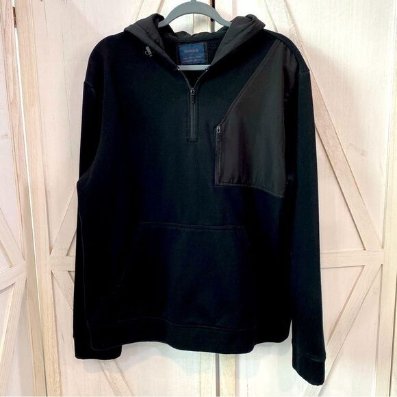 Nomad Black With Black Shoulder Ripstop 1/4 Zip Kangaroo Hooded LS Fleece - Picture 1 of 9